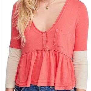 Free People NWT Heart of Mine Colorblock 3/4 Sleeve Top Camelia Combo Size XS